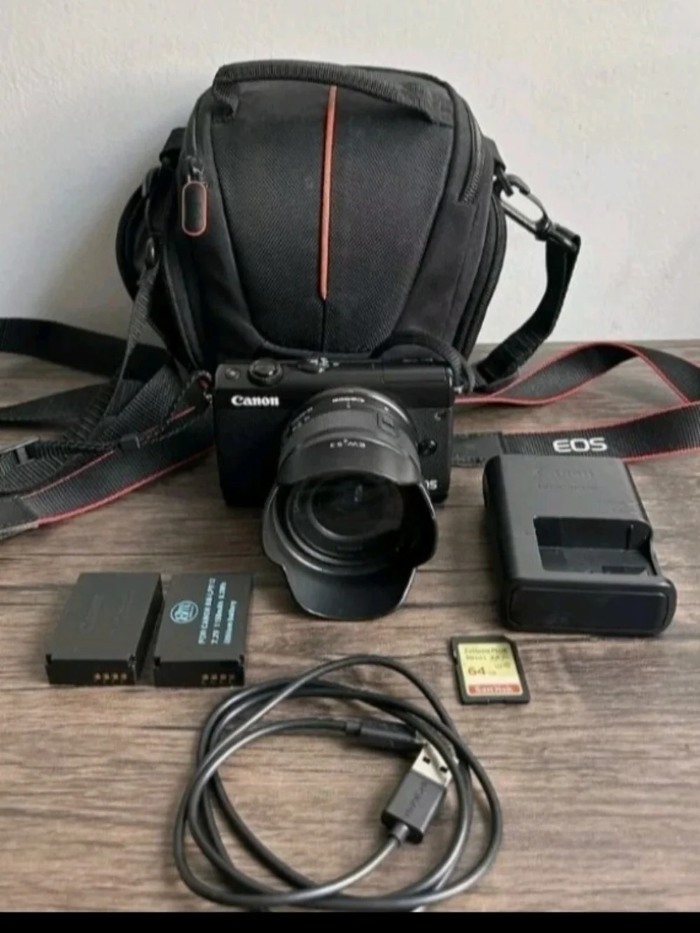 Canon Black Mirrorless Camera with Lens, Charger and Accessories